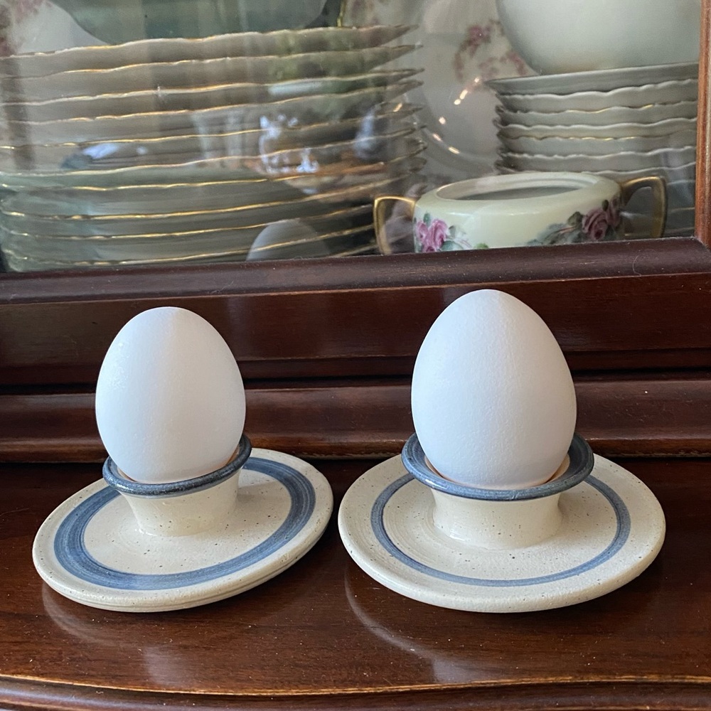 Pair of handmade stoneware pottery egg cups